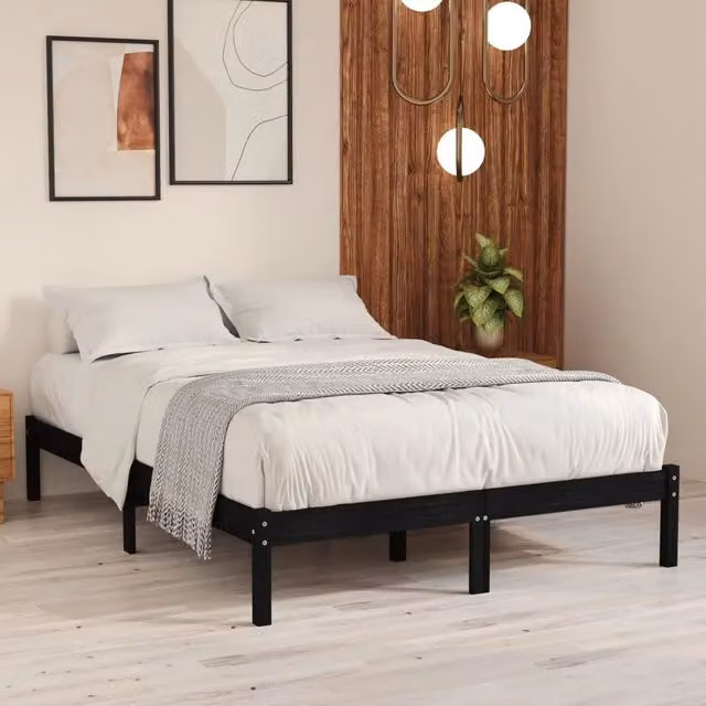Letto King Size vidaXL in Legno Massello di Pino Nero L: 150 cm, P: 200 cm – 1
