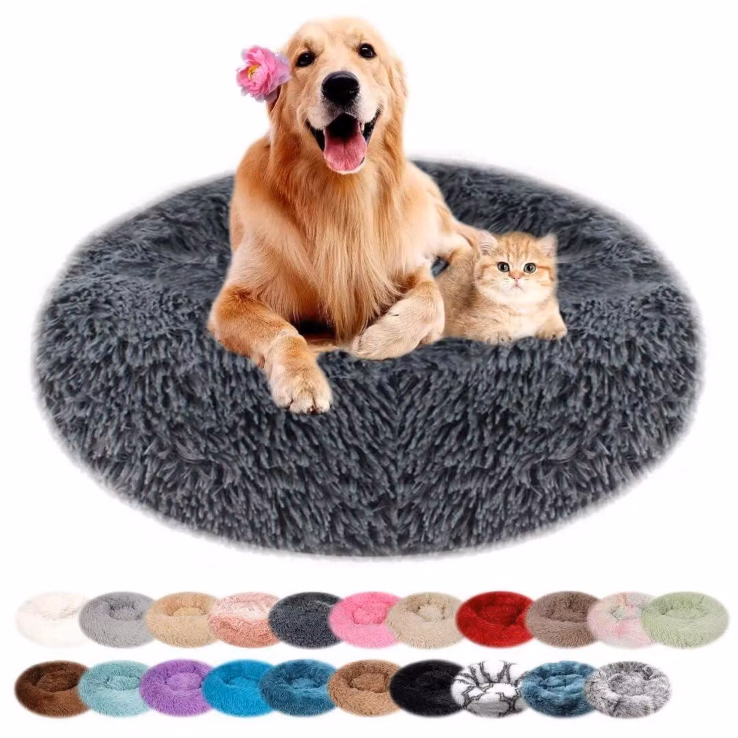Cuccia per cani, forma rotonda, in peluche, lavabile, color grigio scuro, diametro 40 cm