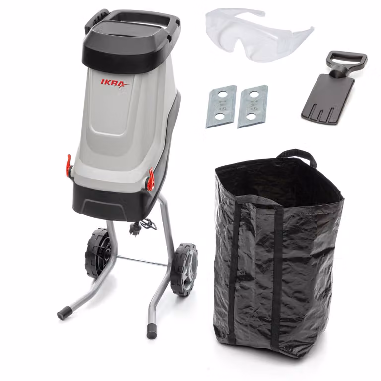 Trituratore elettrico da giardino IKRA IMH 2800 | 2800 W | Rami fino a 45 mm | Lama reversibile | Incl. sacco di raccolta da 45 l, pressino, lama di ricambio e occhiali protettivi