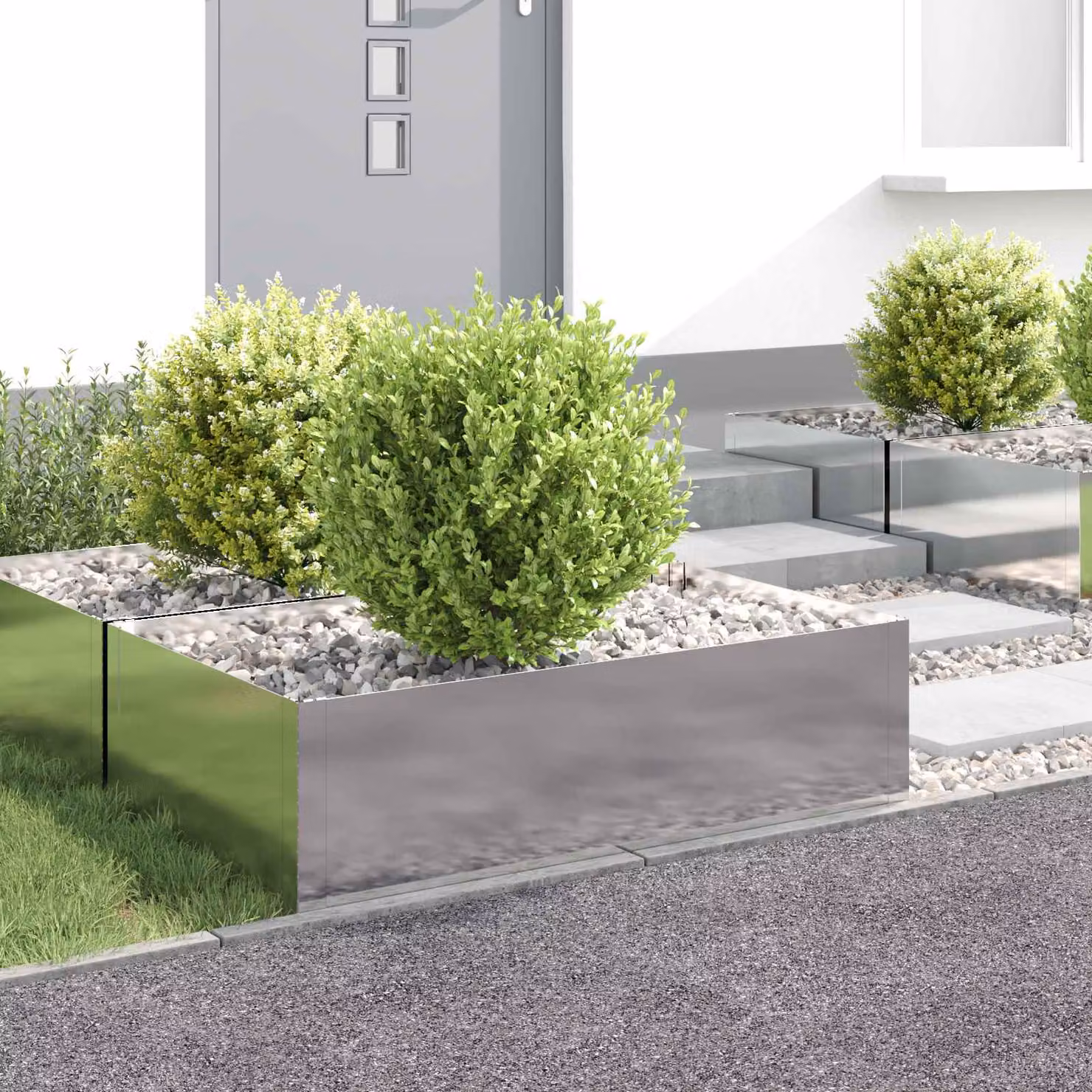 Set di 4 bordure per prato vidaXL in acciaio color argento, L 100 cm x P 60 cm x H 35 cm
