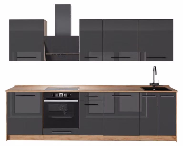 Cucina componibile Vicco Fame-Line Antracite lucido/Rovere dorato 280 cm, PL Rovere, Model 64189