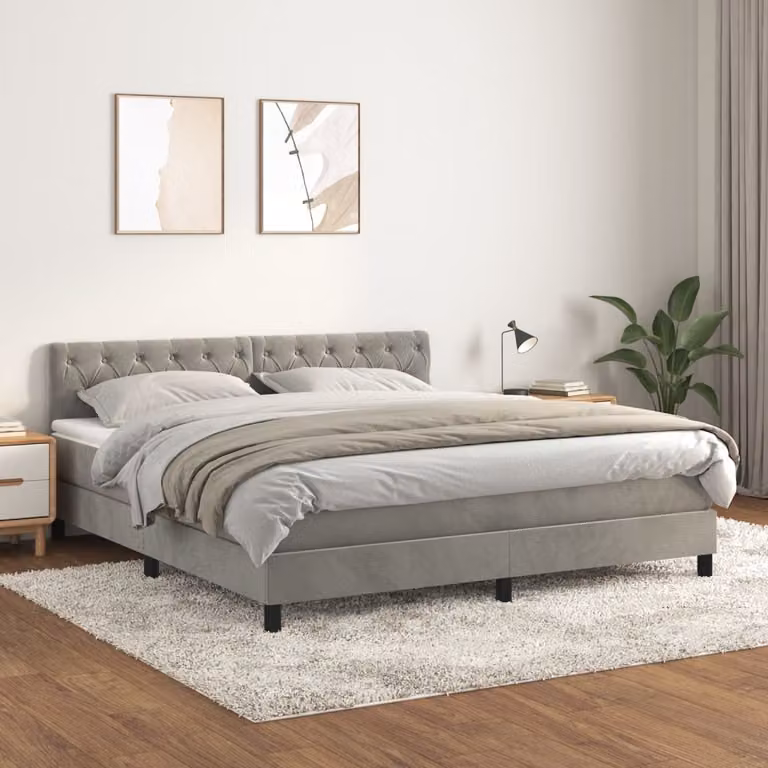 Letto Ibrido con Giroletto a Molle e Materasso vidaXL in Velluto Grigio e Bianco L/P/H: 160 x 200 x 88 cm