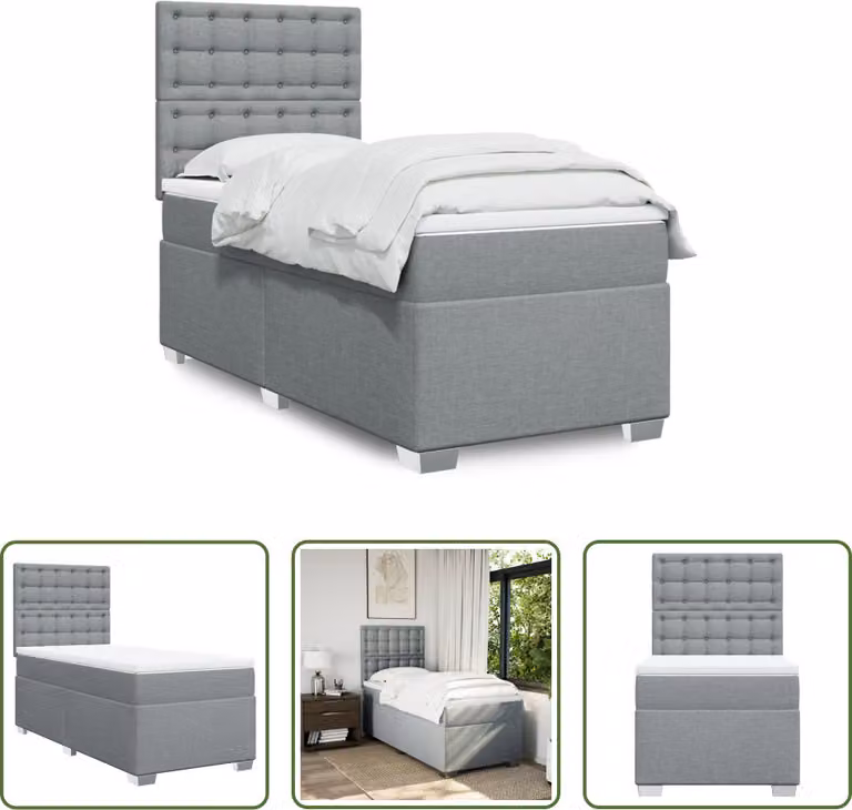 The Living Store Letto a molle con materasso grigio chiaro 80x200 cm in tessuto