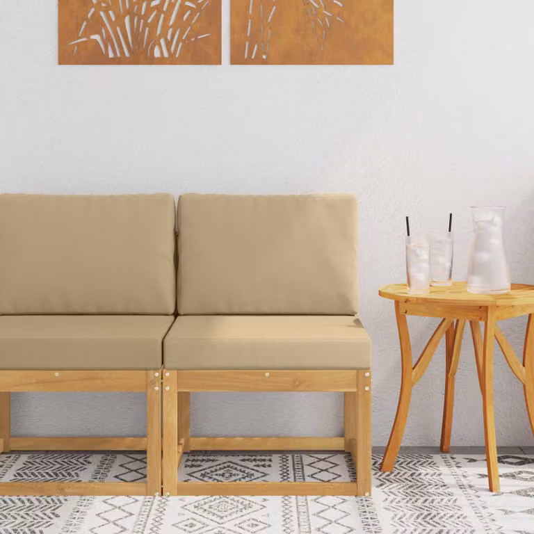 Set di divani da esterno moderni vidaXL in legno di acacia massello con cuscini in tessuto beige, bianco o marrone