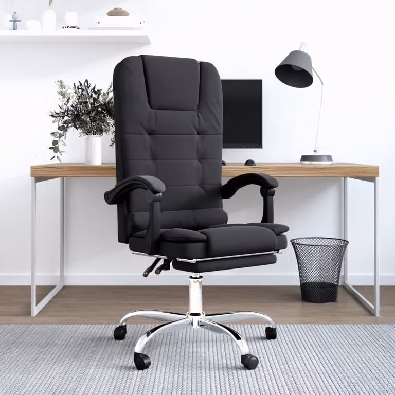 The Living Store Sedia da ufficio con funzione massaggio in ecopelle nera