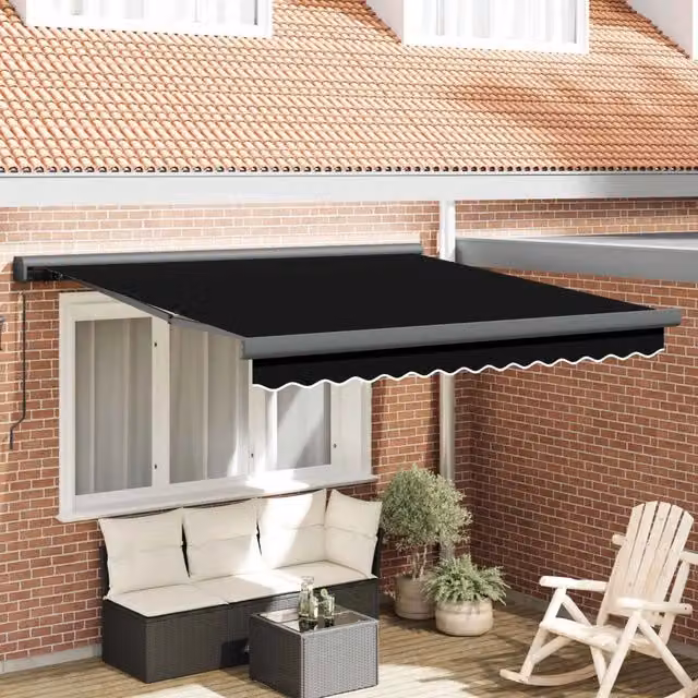 Tenda retrattile Nero 350 x 250 cm Tela e Alluminio 3330335