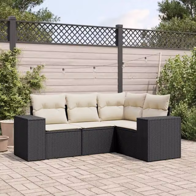 Set Divani da Giardino 4 pz con Cuscini Nero in Polyrattan 3222505
