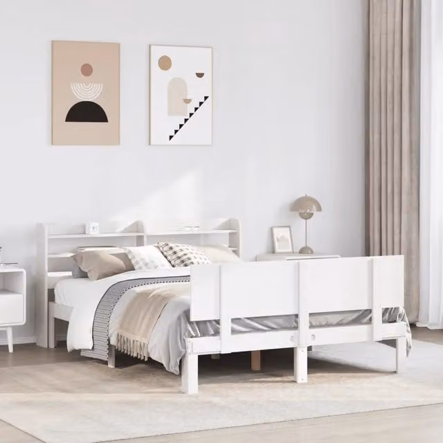 Letto con testiera in legno di pino bianco vidaXL L/P: 140 x 200 cm