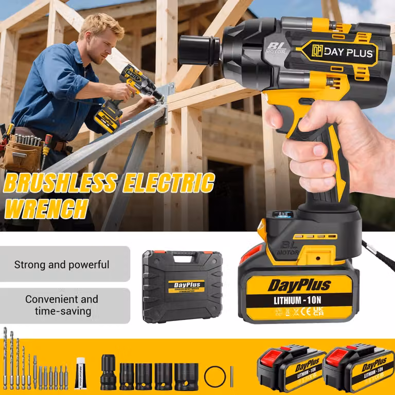 Avvitatore a percussione a batteria - Chiave dinamometrica a batteria - Attacco quadrato da 1,27 cm - Motore brushless - 800 Nm - 3300 giri/min - 2 batterie