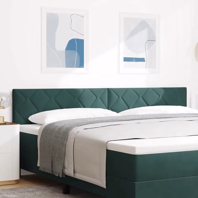 Testiera per letto vidaXL in velluto verde scuro con struttura in legno di pino, larghezza: 200 cm
