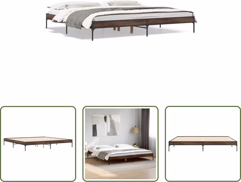 The Living Store Struttura letto in rovere marrone 200x200 cm Materiale legno Metallo