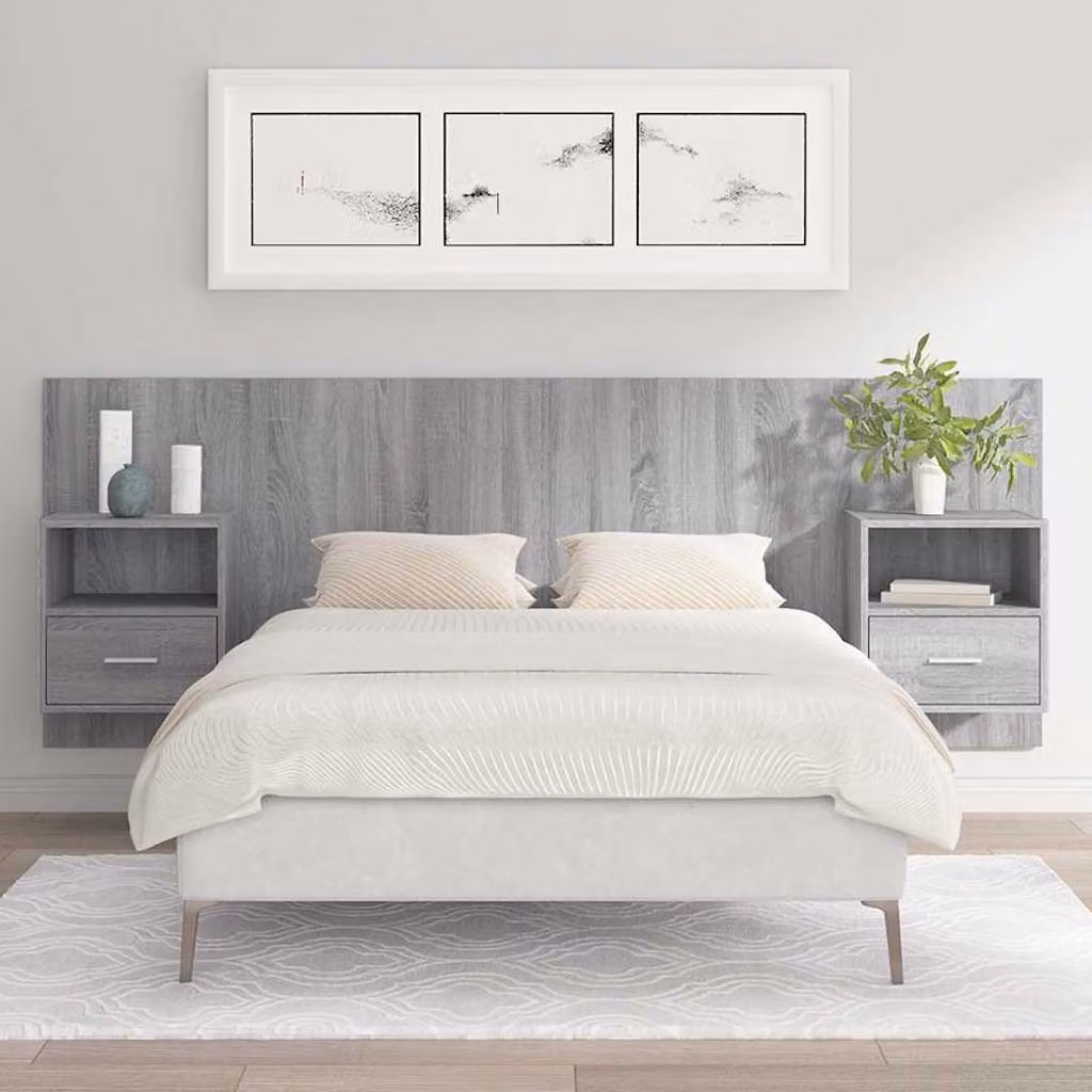 vidaXL Testiera Letto con Comodini Integrati in Legno Grigio L: 120 cm, H: 80 cm, P: 80 cm