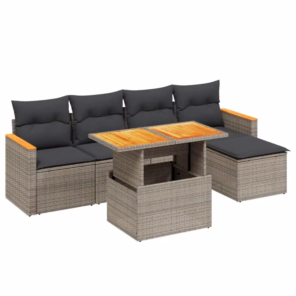 vidaXL Set Divano da Giardino a L con Cuscini Grigio in Polyrattan e Legno di Acacia – 2