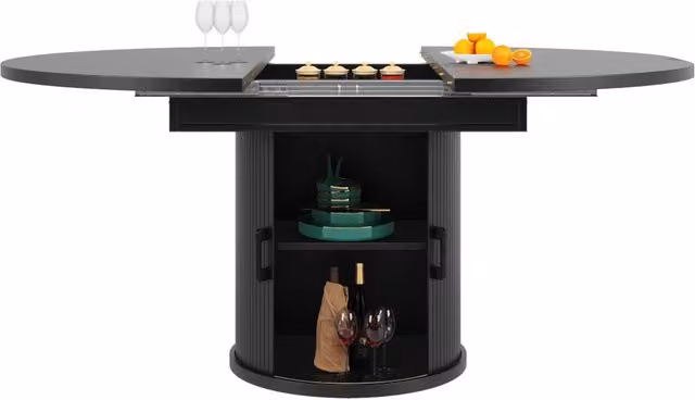 Tavolo da pranzo rotondo estensibile 118-158x118x76，8 cm in MDF nero， 6 posti