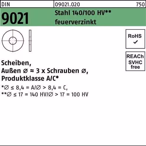 Reyher 9021 Rondelle 13,0 x37x3,0 zincate a caldo (100 pezzi)