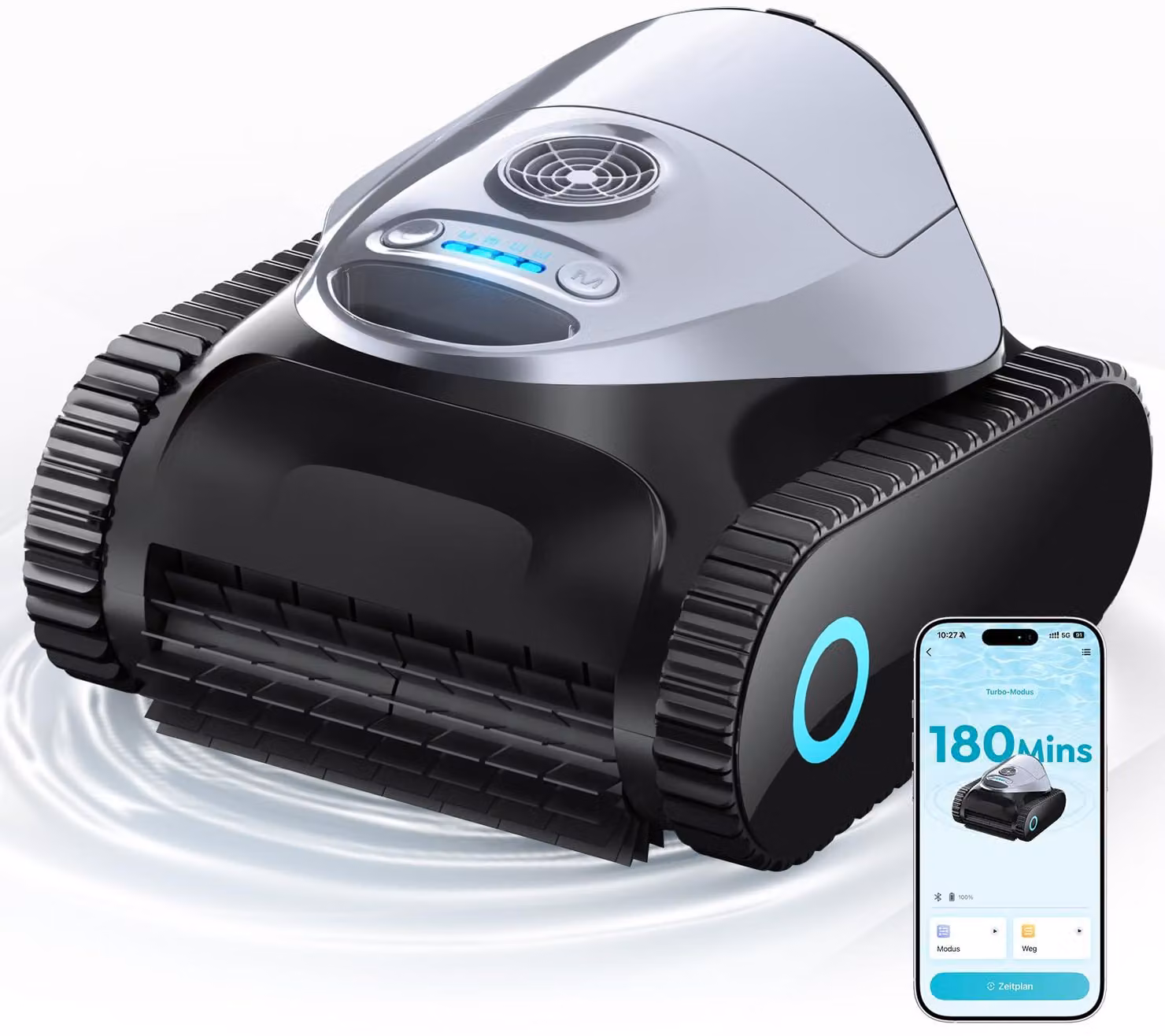 Robot per piscina, alimentazione a batteria, pulizia del fondo e delle pareti, 7 modalità di pulizia, autonomia di 180 minuti