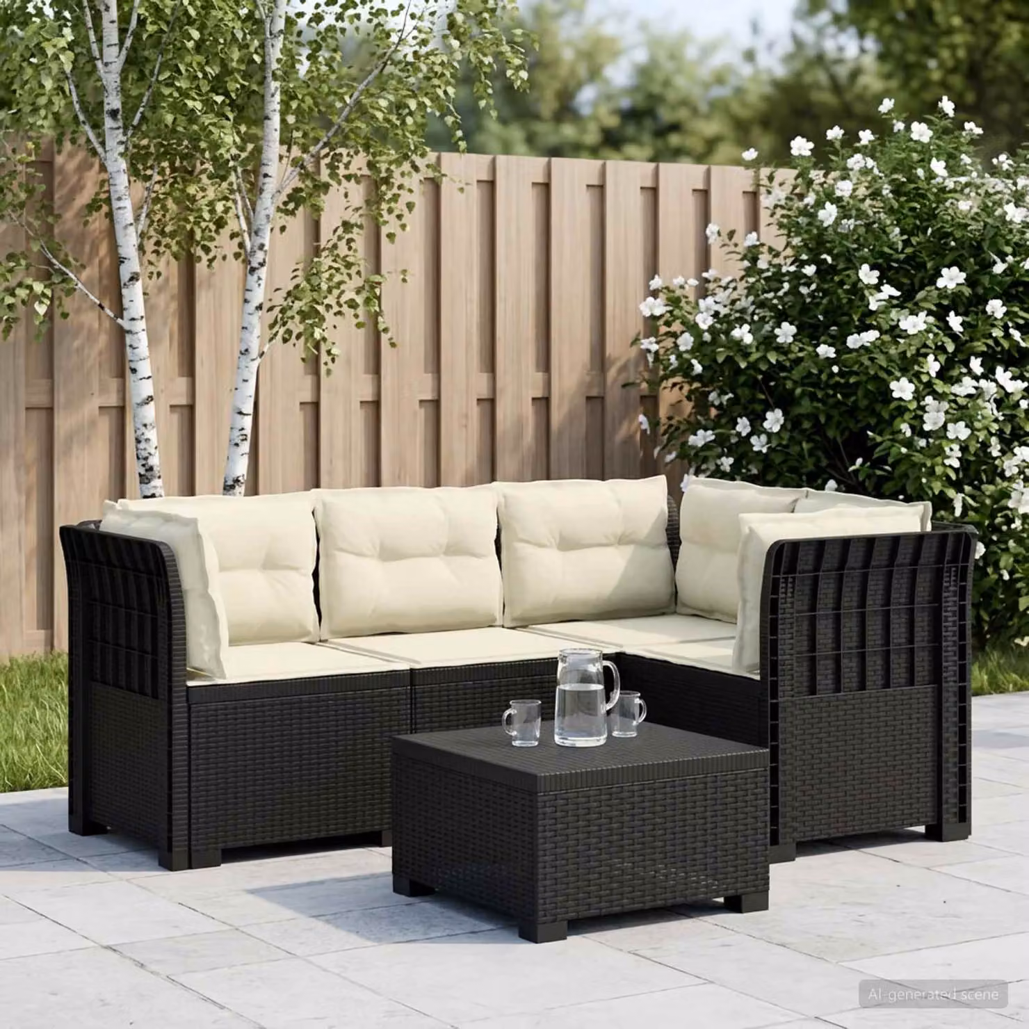 vidaXL Divano da Giardino Angolare a L per 4 Persone con Cuscini Antracite e Beige in Effetto Rattan