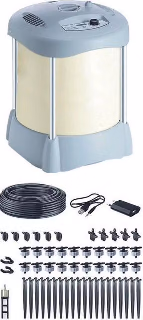 Claber 8062 Aqualux System Kit Irrigazione a Goccia Automatico per 20 Vasi con Serbatoio da 30 L, Display LCD e 4 Programmi, Colore Grigio
