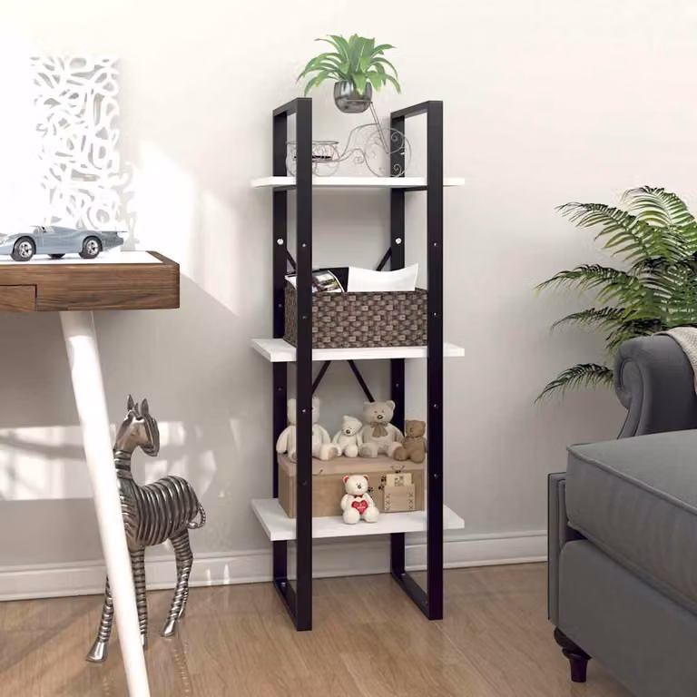Libreria a 3 Ripiani in Stile Industrial vidaXL Bianca in Legno e Metallo L 40 cm, P 30 cm, H 105 cm