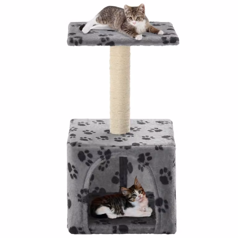 The Living Store Gatto Graffiatoio in Sisal 55 cm Grigio Stampa Zampa