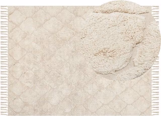 Tappeto Beliani Beige in Cotone con Motivo Geometrico Boho e Stile Hand Tufted, L: 230 cm, P: 160 cm