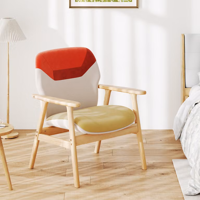 Poltrona d'accento moderna Costway imbottita con struttura in legno di gomma naturale e braccioli, ideale per soggiorno o ufficio, multicolore