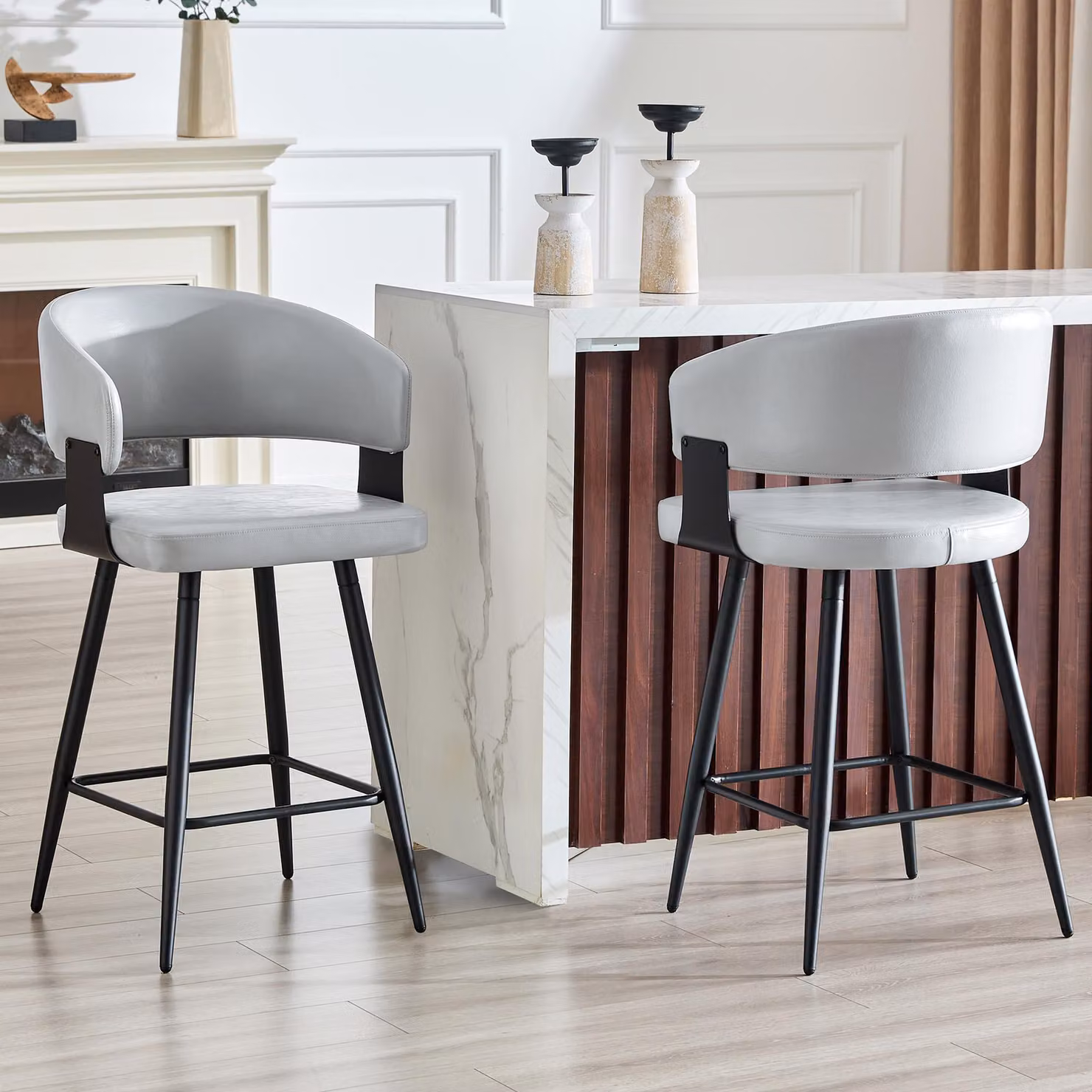 Sedia da pranzo, imbottita, con schienale e braccioli, design minimalista, stile Mid-Century (grigio)