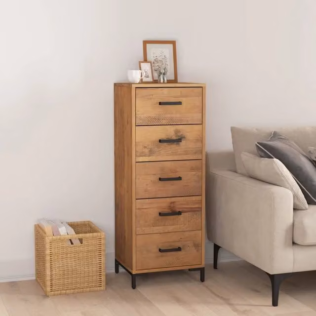 Cassettiera in legno massello di pino e metallo stile industrial vidaXL, marrone, L: 42 cm, P: 35 cm, H: 110 cm – 1