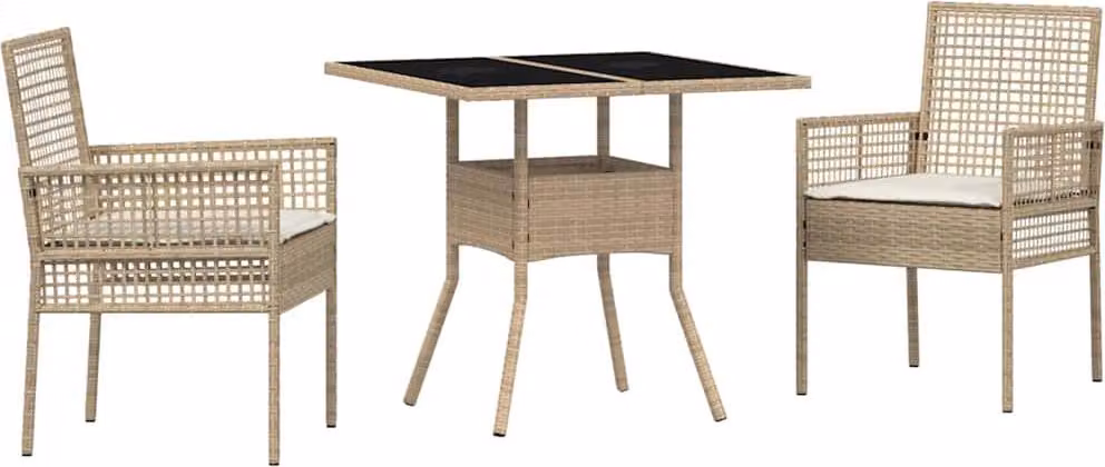 Set da Pranzo per Giardino 3 pcs Beige polyrattan