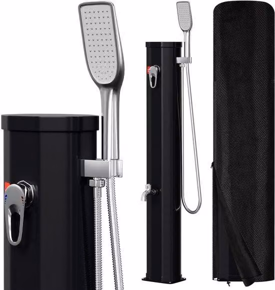 Set doccia esterno - 20 litri, ideale per giardino, campeggio o piscina - versione compatta con copertura protettiva e set doccia manuale - resistente fino a 60°C, colore nero
