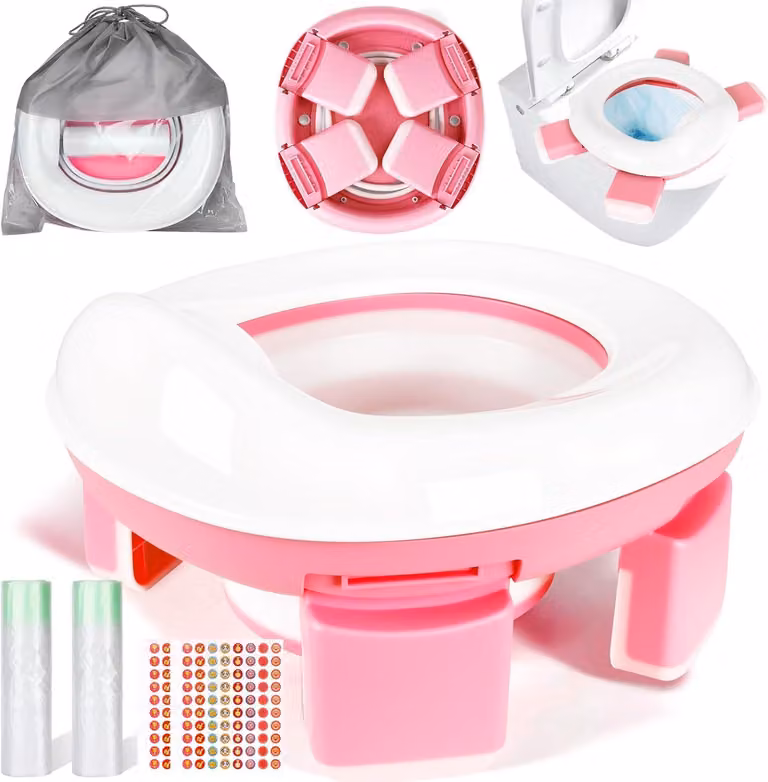 Sedile per il water per bambini, pieghevole, 3-in-1, portatile, ideale per l'uso in viaggio e a casa