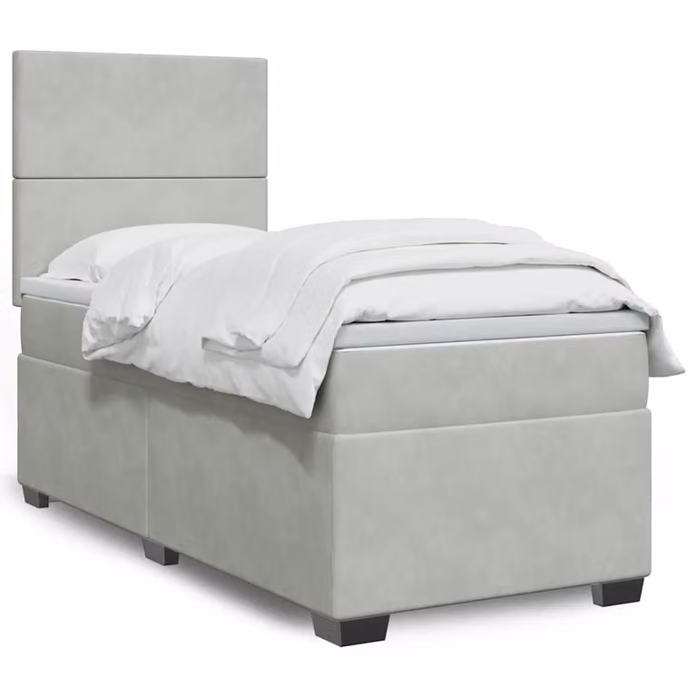 vidaXL Letto Ibrido con Materasso in Velluto Grigio e Bianco L/P: 100 x 200 cm