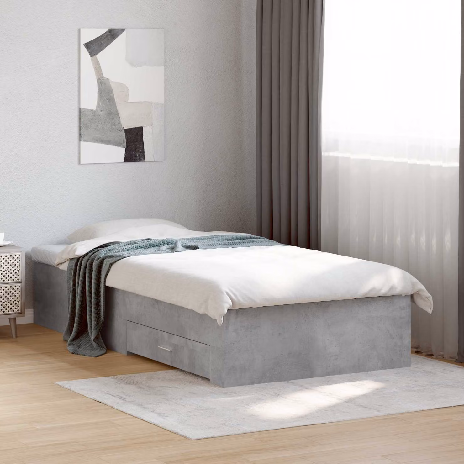 Struttura letto con cassetti vidaXL in legno ingegnerizzato grigio cemento stile rustico