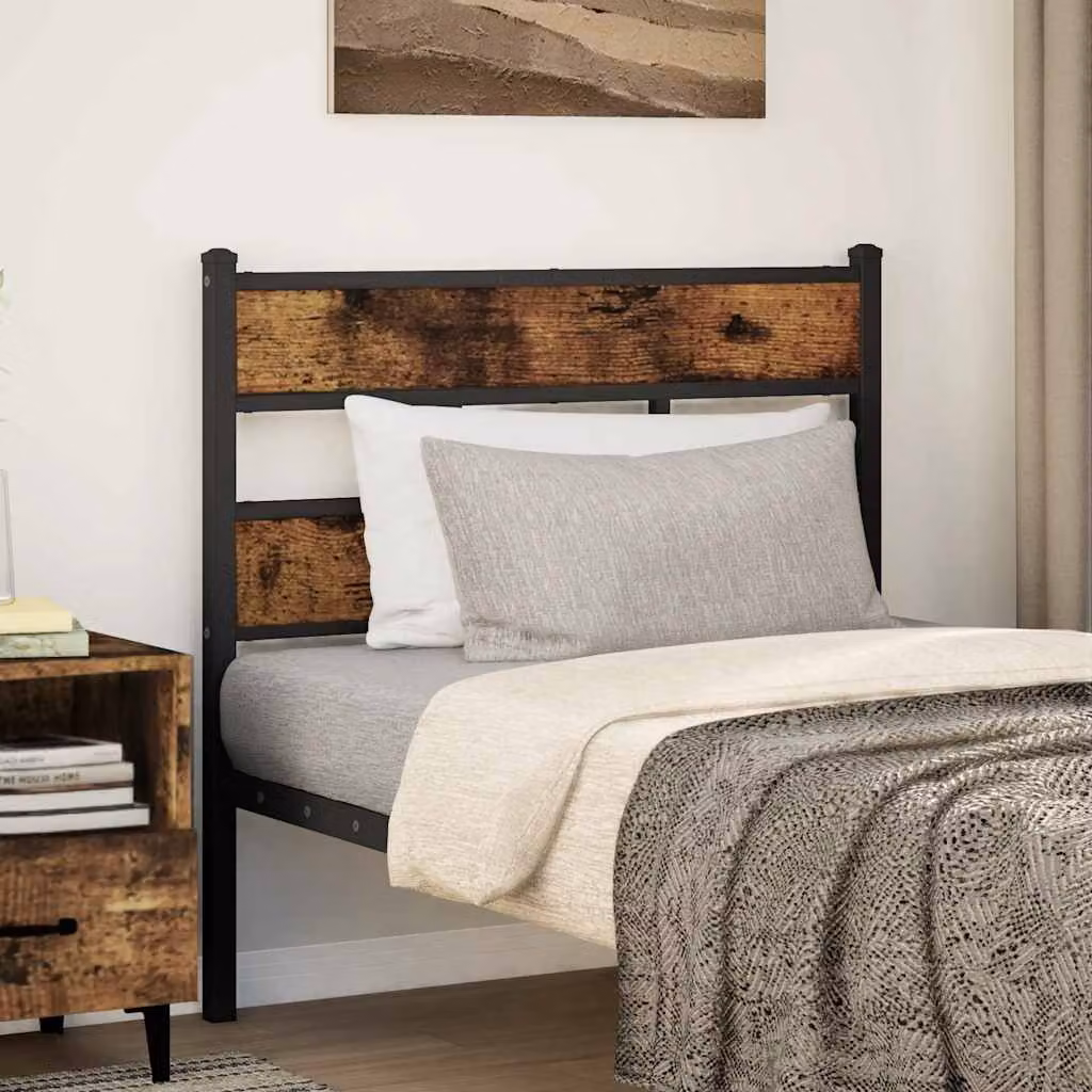 Testiera di ricambio vidaXL in ferro e truciolato color rovere fumo e nero per letto 80x190 cm