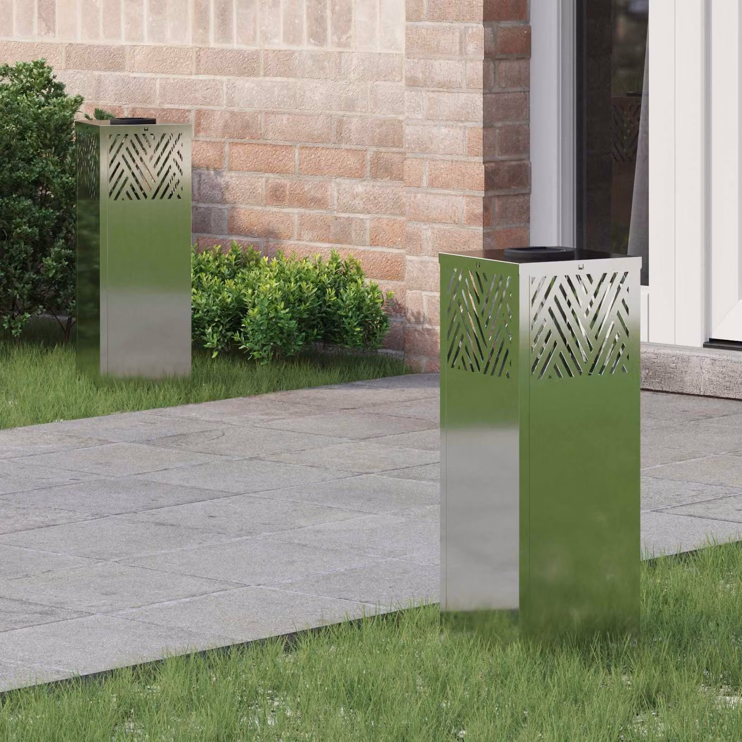 Set di 2 faretti LED solari vidaXL per sentieri e giardino, colore argento, con luce bianco caldo, L/P/H: 18 x 18 x 50 cm