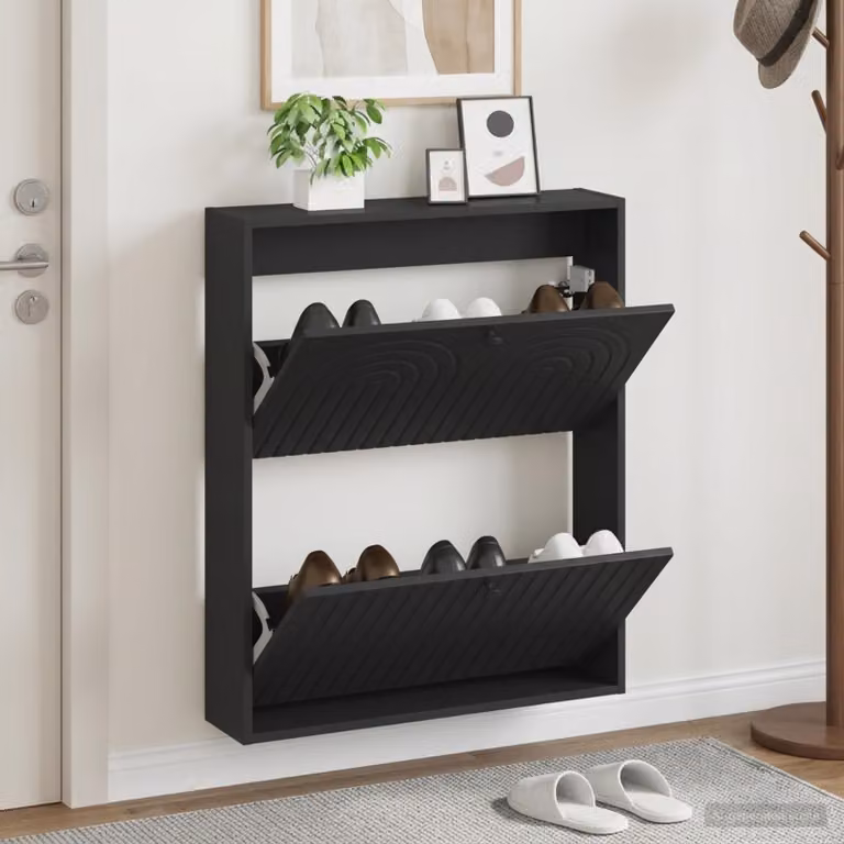 Mobiletto per scarpe da muro vidaXL ALKMAAR nero moderno con scomparti basculanti L: 71 cm, P: 17 cm, H: 86 cm