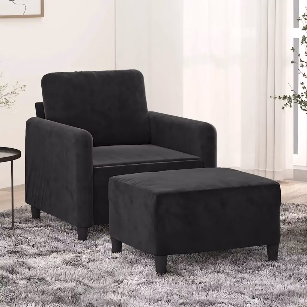 Poltrona Relax con Poggiapiedi in Velluto Nero e Struttura in Metallo e MDF – 2