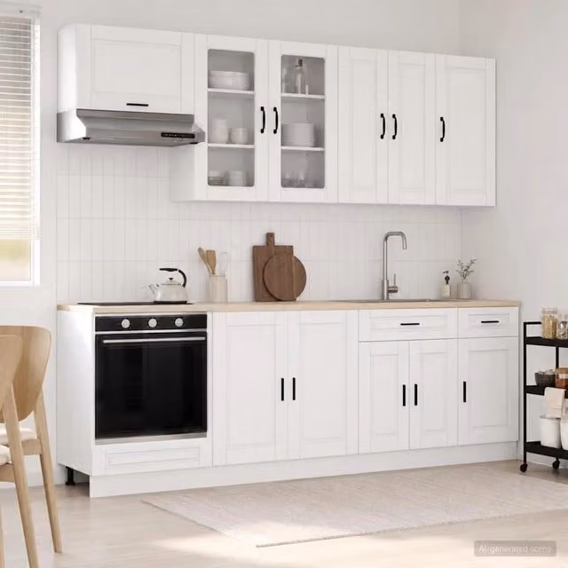 Unità cucina moderna vidaXL in legno MDF bianco con ante e cassetti L: 141,4 cm, P: 46,0 cm, H: 81,5 cm