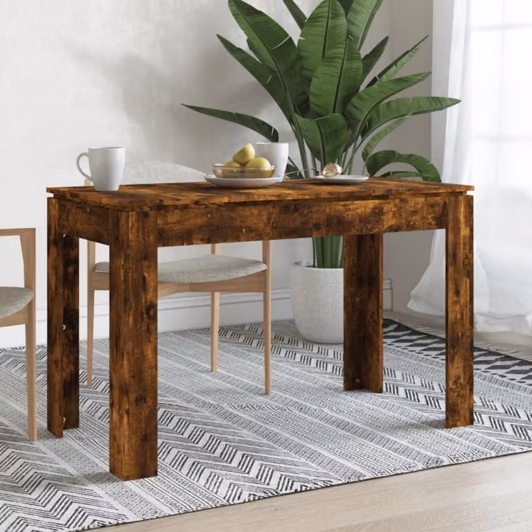 Tavolo da pranzo, dimensioni 120x60x76 cm, piano in legno impiallacciato effetto noce, struttura in acciaio