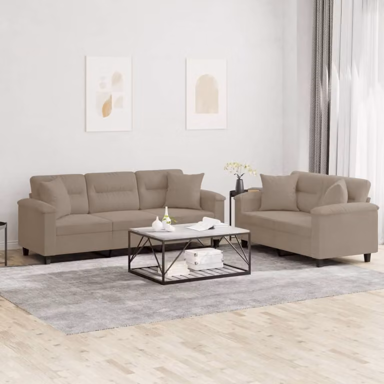 Maison Exclusive - Set divano a 2 posti con cuscini in microfibra color taupe