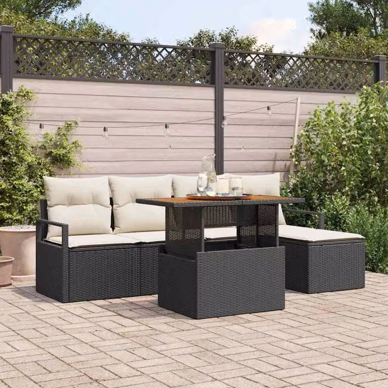 Maison Exclusive - Set da giardino composto da 6 pezzi, divano in rattan sintetico nero