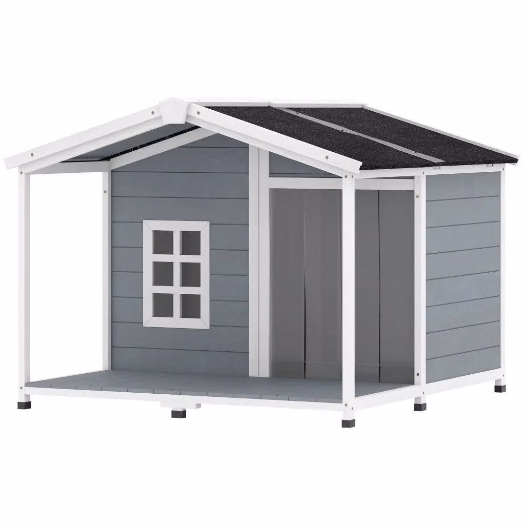 Casetta per cani Minimal in legno con tetto in bitume e terrazza, Grigio, L: 103 cm, P: 107 cm, H: 83,5 cm – 2