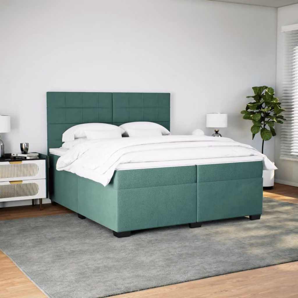 Giroletto a Molle con Materasso Verde Scuro 200x200 cm Velluto