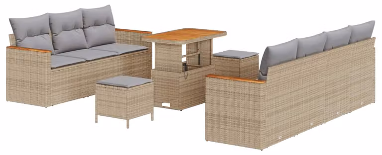 Set Divano da Giardino 10 pcs Beige polyrattan