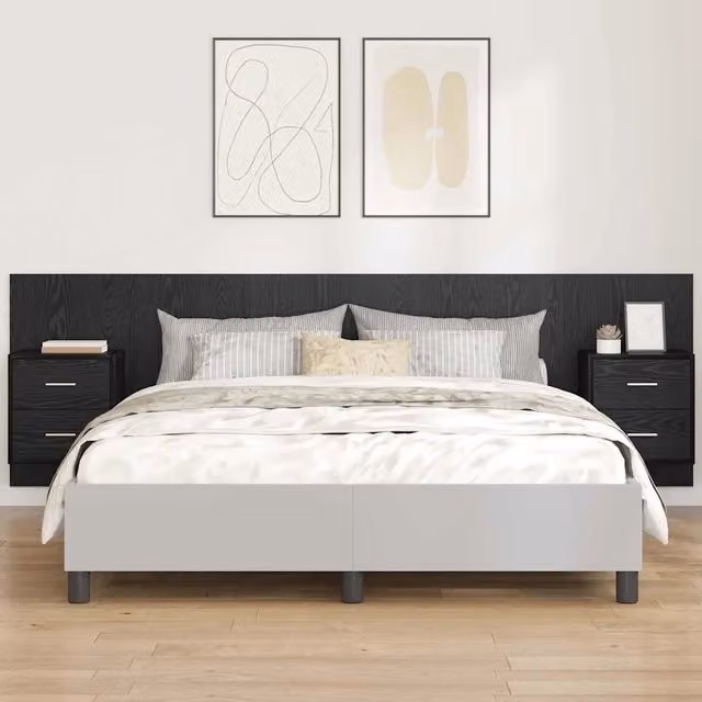 Set di 3 pezzi Testata con Comodini integrati vidaXL in legno ingegnerizzato nero opaco L: 257 cm, H: 80 cm, P: 39,36 cm