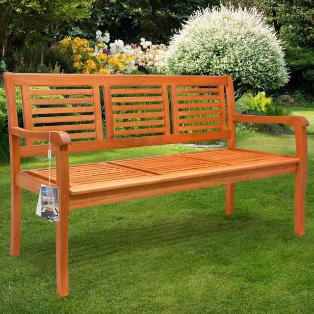 Panchina da giardino Bologna Casaria in legno di eucalipto FSC marrone con braccioli per 3 persone – 1