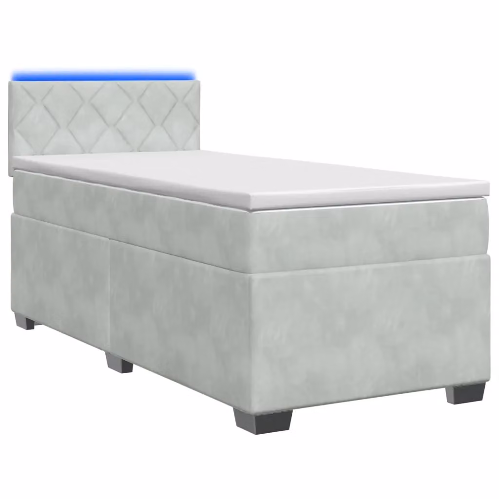 Letto Singolo con Box Spring, Materasso Ibrido e Illuminazione LED vidaXL, Grigio e Bianco, L/P: 90 x 190 cm – 2
