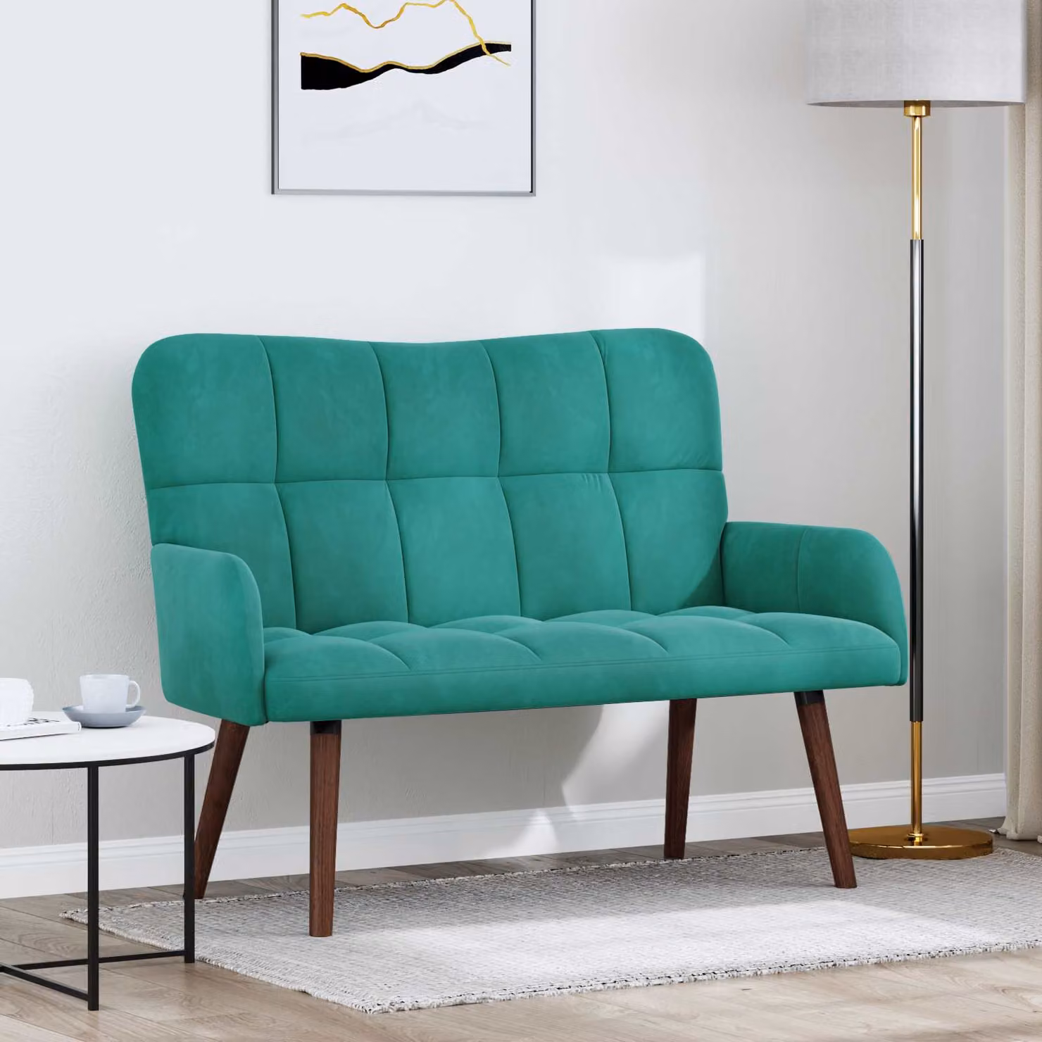 vidaXL Divano a 2 Posti Moderno in Velluto Turchese L: 115 cm, P: 61 cm, H: 87 cm