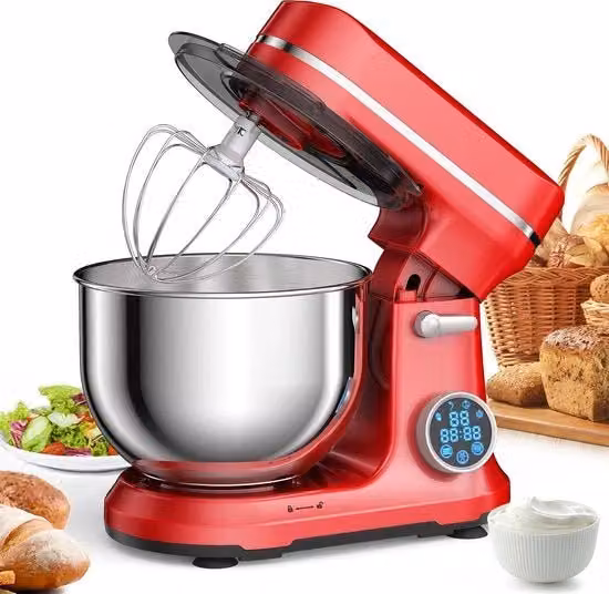 Macchina da Cucina - Mixografo con Contenitore per Mescolare - 1200W - 11 Posizioni - Con Motore, Cassetta, Spatola, Forbici per Burro e Coperchio - 5L - Rosso Bordeaux