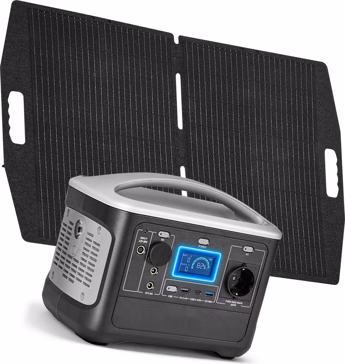 SucceBuy Powerstation portatile con pannello solare da 100 W, generatore solare da 600 W, batteria LiFePO4 da 493 Wh e 7 porte, alimentazione elettrica per emergenze, campeggio e viaggi in camper